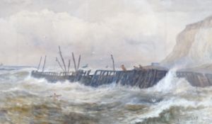 Richard Henry Nibbs (1816-1893), watercolour, 'The Old Breakwater, Newhaven', signed, 27 x 46cm
