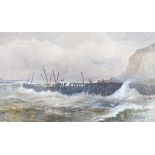 Richard Henry Nibbs (1816-1893), watercolour, 'The Old Breakwater, Newhaven', signed, 27 x 46cm