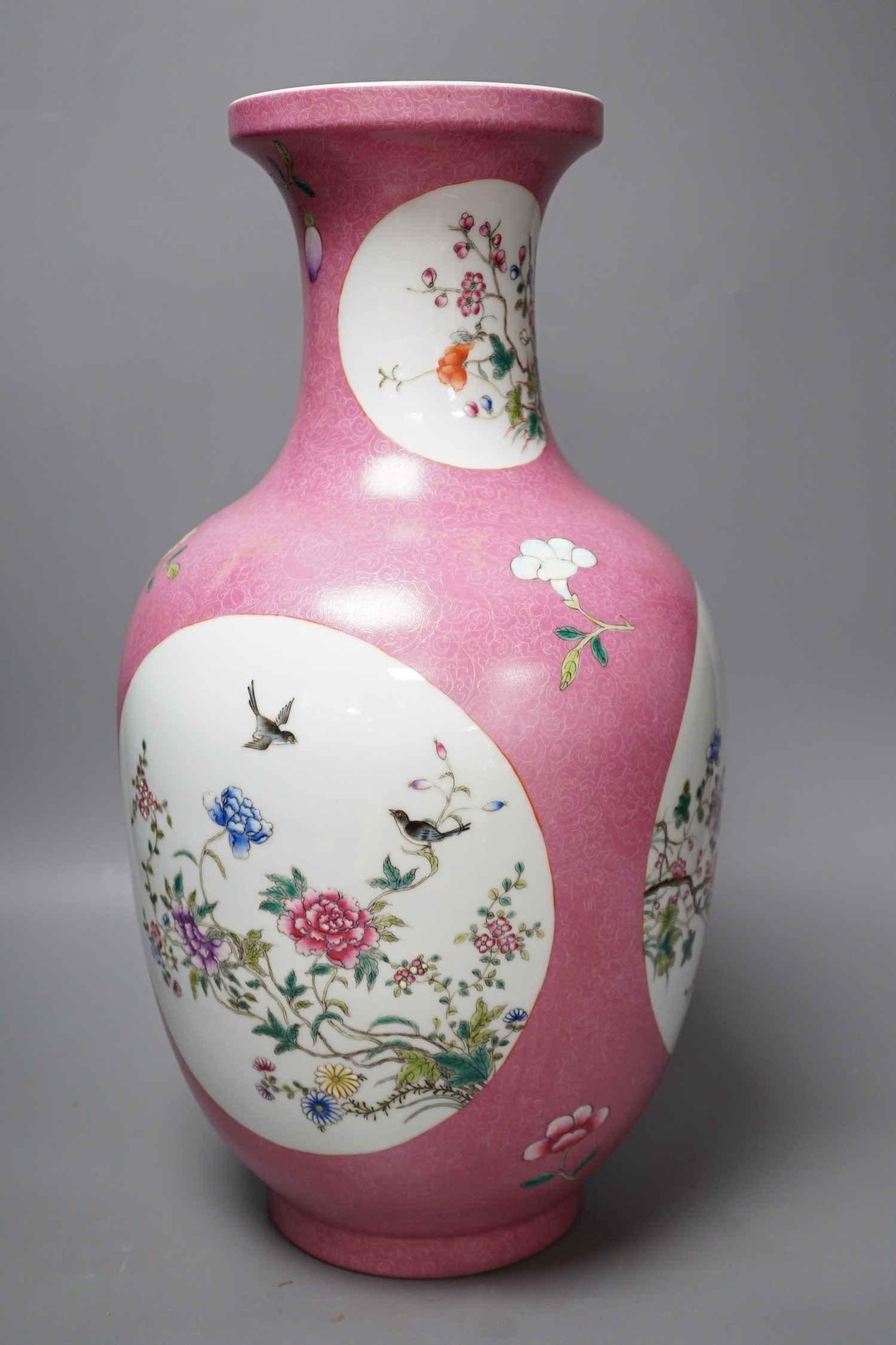 A large Chinese famille rose ruby ground vase, seal mark, 42cm - Image 2 of 4