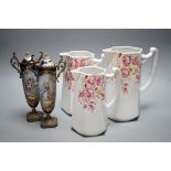 A pair of 19th century French porcelain and gilt metal vases and graded set of three continental