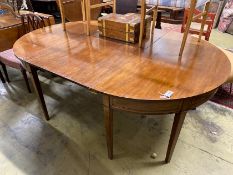 A George III D end mahogany extending dining table, length 209cm extended, one spare leaf, depth