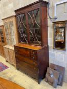 A George III mahogany secretaire bookcase, length 124cm, depth 58cm, height 242cm