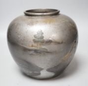 A Japanese mixed metal bronze vase, Meiji period, signed, 19cm