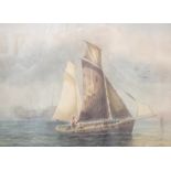William Roxby Beverley (1811-1889), watercolour, Fishing boat and hulk off the coast, 22 x 30cm