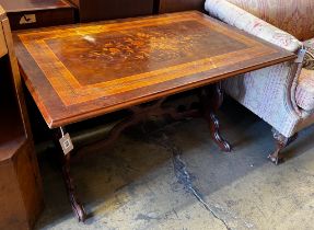 A 19th century French rectangular marquetry inlaid walnut centre table, width 120cm, depth 77cm,