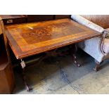 A 19th century French rectangular marquetry inlaid walnut centre table, width 120cm, depth 77cm,