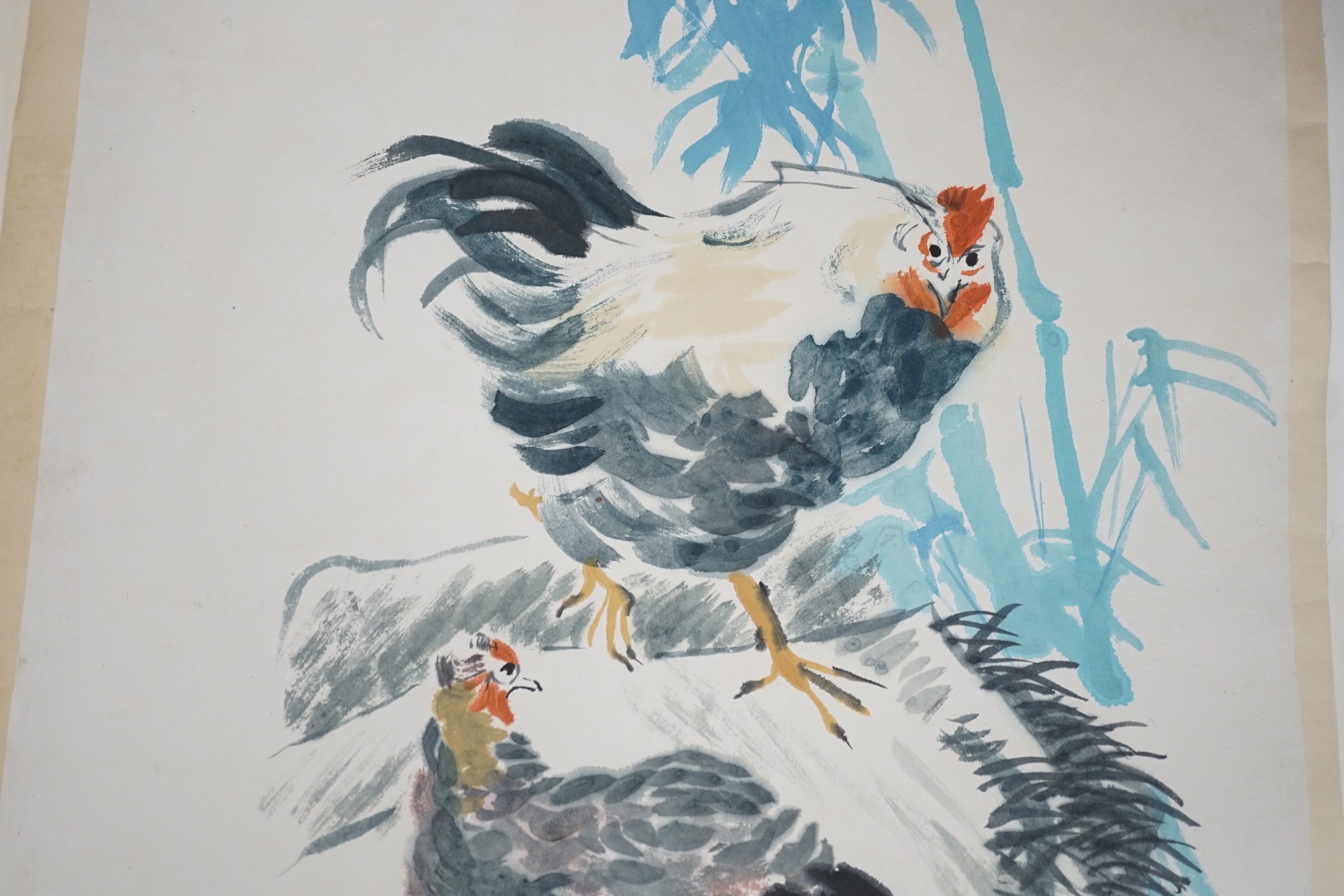 Chinese School, watercolour, Study of chickens, 72 x 48cm, unframed - Image 3 of 4