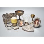 A small group of collectable items including a silver stationary rack, Laurence Emanuel, Birmingham,