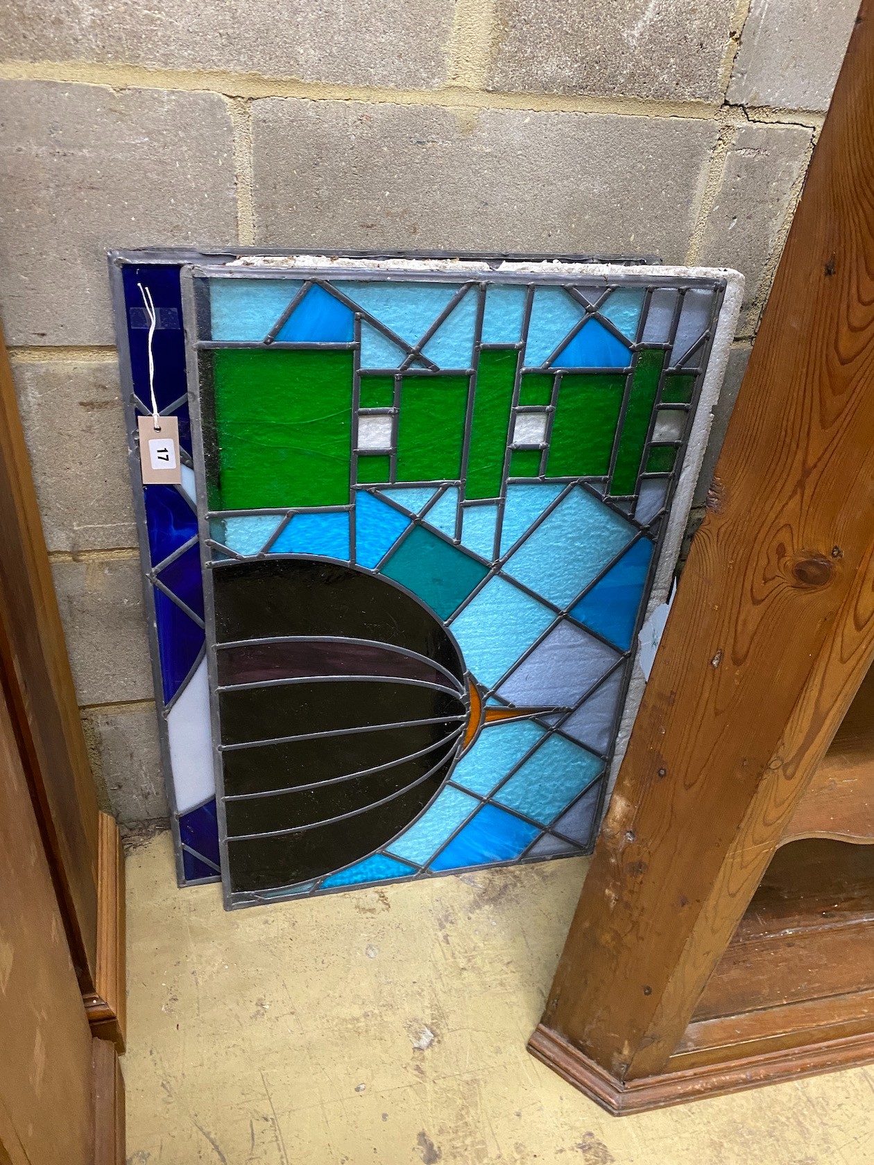 Three stained glass windows 80 x 52 cms.