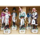 Six continental porcelain figures of soldiers, 32cm