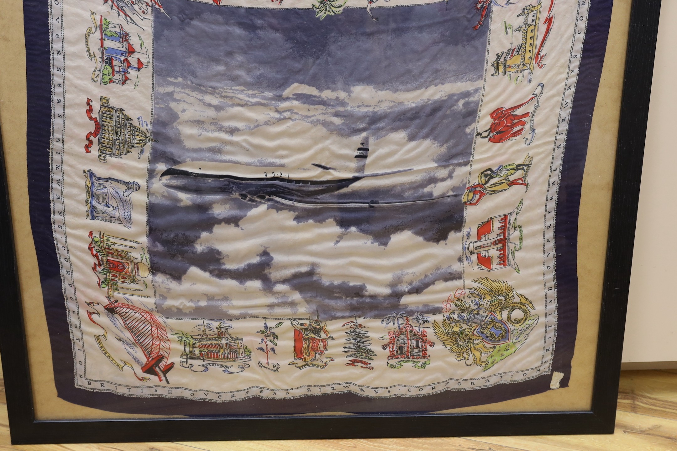 A hand coloured BOAC scarf, framed - Image 3 of 3