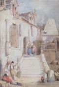F. Goodall (19th C.), watercolour, Italian view with figures upon steps, signed, 23 x 16cm