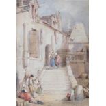 F. Goodall (19th C.), watercolour, Italian view with figures upon steps, signed, 23 x 16cm