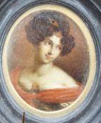 19th century Continental School, oil on panel, Miniature portrait of a lady, 9 x 7.5cm