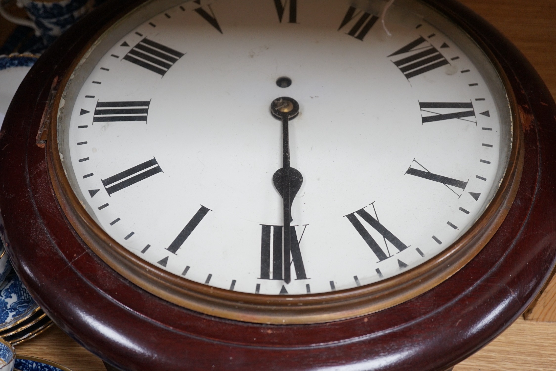 An early 20th century mahogany circular wall clock, single fusee movement, 41cms wide - Image 3 of 3