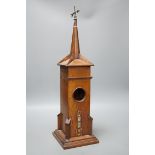 A Victorian mahogany model clock Tower watch holder with removable top and side drawer Height 54 cm