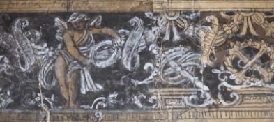Old Master, charcoal and watercolour on paper, Study of a classical frieze, 16 x 36cm, unframed