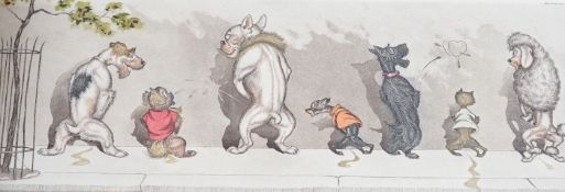 Boris O'Klein, two coloured etchings from the Dirty Dogs of Paris series, 20 x 49cm and 28 x 40cm