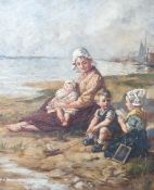 Circle of Robert Gemmel Hutchison, oil on canvas, Fisherman's family on the shore, initialled, 30