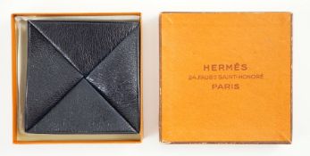 A boxed vintage Hermes blue leather purse, 7 cm.