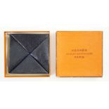 A boxed vintage Hermes blue leather purse, 7 cm.