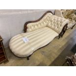 A Victorian mahogany chaise longue, length 186cm, depth 68cm, height 82cm