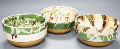Six pottery spongeware bowls, 16cm diameter