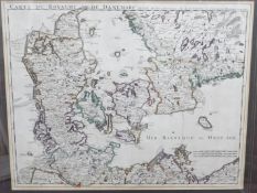 Guillaume de L'Isle, coloured engraving, 'Carte du Royaume de Danemarc' framed map, 1730 by