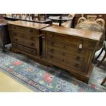 A pair of 18th century style Italian walnut low four drawer chests, width 89cm, depth 40cm, height