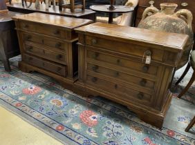 A pair of 18th century style Italian walnut low four drawer chests, width 89cm, depth 40cm, height