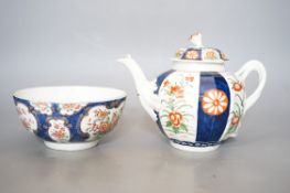 A Worcester teapot and cover, painted in the manner of the red line border group with the Queens