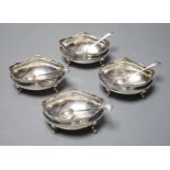 A set of four late Victorian silver oval salts and four matching spoons, Thomas Hayes, Birmingham,