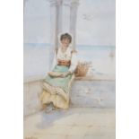 S.B. Davis, watercolour, Neapolitan woman seated upon a terrace, signed and dated 1903, 36 x 24cm