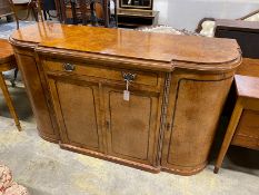 A Victorian style bird's eye maple breakfront side cabinet, width 162cm, depth 53cm, height 92cm