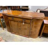 A Victorian style bird's eye maple breakfront side cabinet, width 162cm, depth 53cm, height 92cm