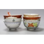 A selection of seven Chinese Republic period bowls, together with a rice spoon. Largest bowl 13cm