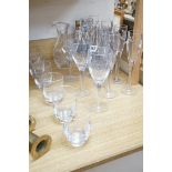 John Rocha for Waterford. A set of 8 cut glass flutes with six matching tumblers, three goblets