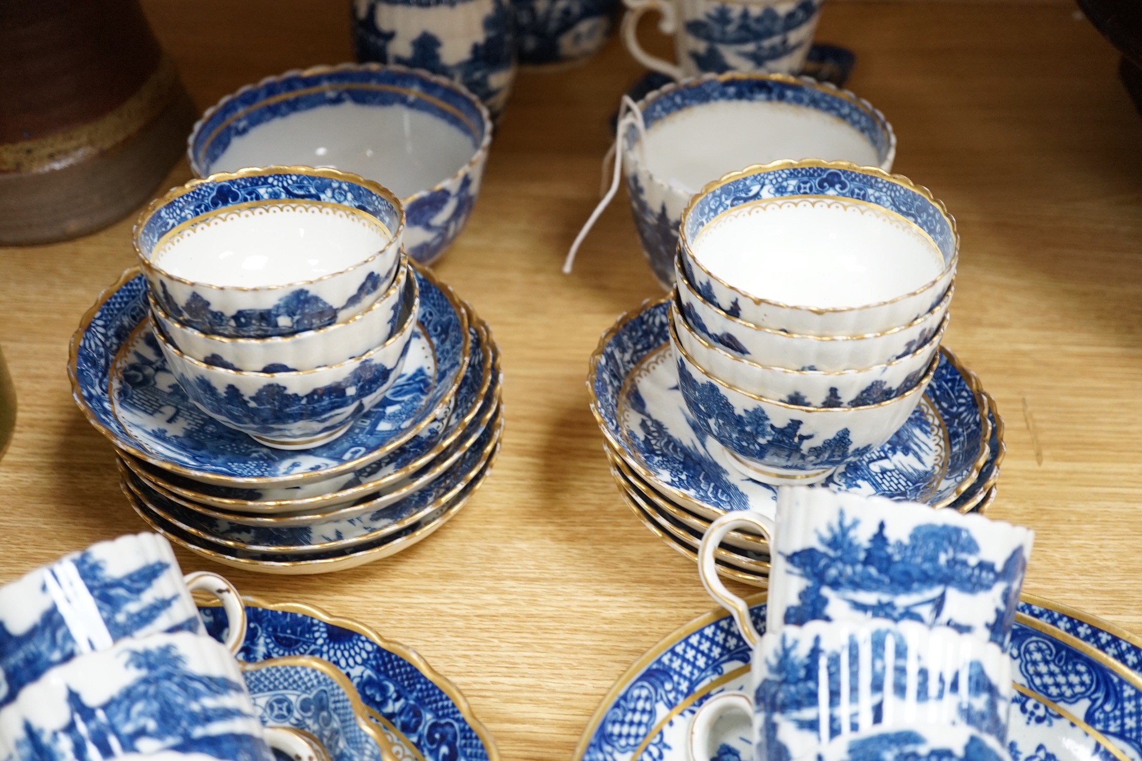 A Caughley blue and white fluted part tea and coffee service, c.1780, each piece printed in blue and - Image 3 of 5
