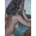 Derek Middleton (1928-2002), pastel, 'Girl seated at the dressing table', artist label verso, 61 x