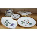 A Chamberlains Worcester botanical part supper set, c.1800-10, an English porcelain saucer and Bisto