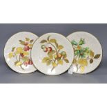 Three Royal Worcester Aesthetic period plates, with raised gilded and enamelled botanical