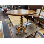 A Victorian Edwards & Roberts oval walnut occasional table on twist stem, width 76cm, depth 44cm,