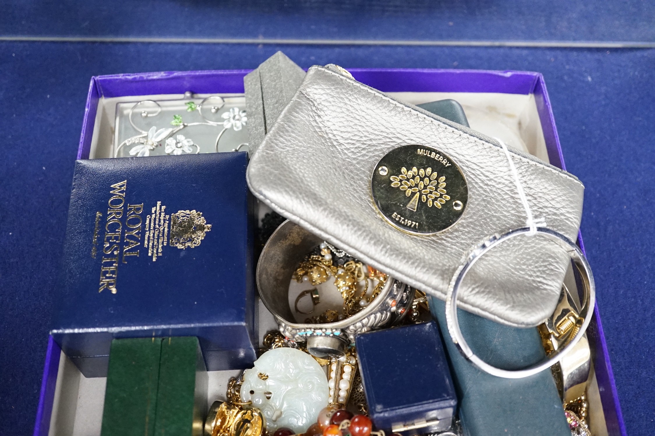 An assortment of costume and other jewellery, including white metal charm bracelet, 925 pendant on - Image 2 of 4