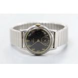 A gentleman's stainless steel Omega manual wind wrist watch, case diameter 29mm, with black Arabic