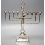 A George VI silver Hanukkah menorah, by A. Taite & Sons Ltd, London, 1948, height 30.5cm, 16.8oz.