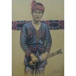 Panareso, pastel, Portrait of a young man holding a kris, signed and inscribed Philippines '04, 48 x