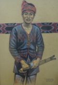 Panareso, pastel, Portrait of a young man holding a kris, signed and inscribed Philippines '04, 48 x