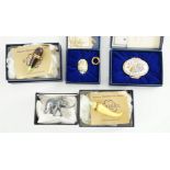 Two Halcyon Days enamel boxes; frog and 1991, two Dubarry boxes and a white metal model elephant,