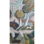 English School c.1930, oil on canvas fragment, Stag hunting scene, 37 x 21cm, unframed