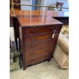 A small George III style mahogany chest of five drawers, width 61cm, depth 43cm, height 93cm